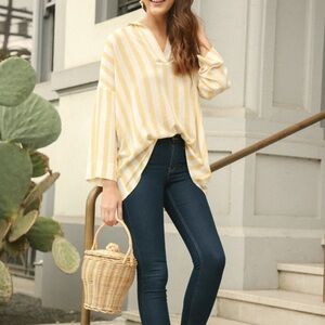 Umgee Sarah Striped Collared Tunic in Honey | Size Extra Large